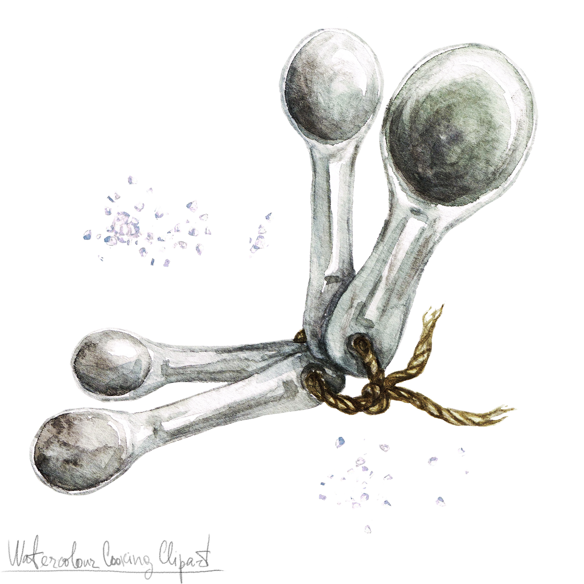 Watercolor,Kitchenware,Clipart,-,Measuring,Spoons